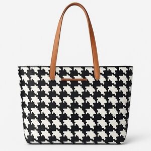 Thirty-One Modern Tote Bag – Classic Houndstooth Pebble, Black/White, Vegan Leat